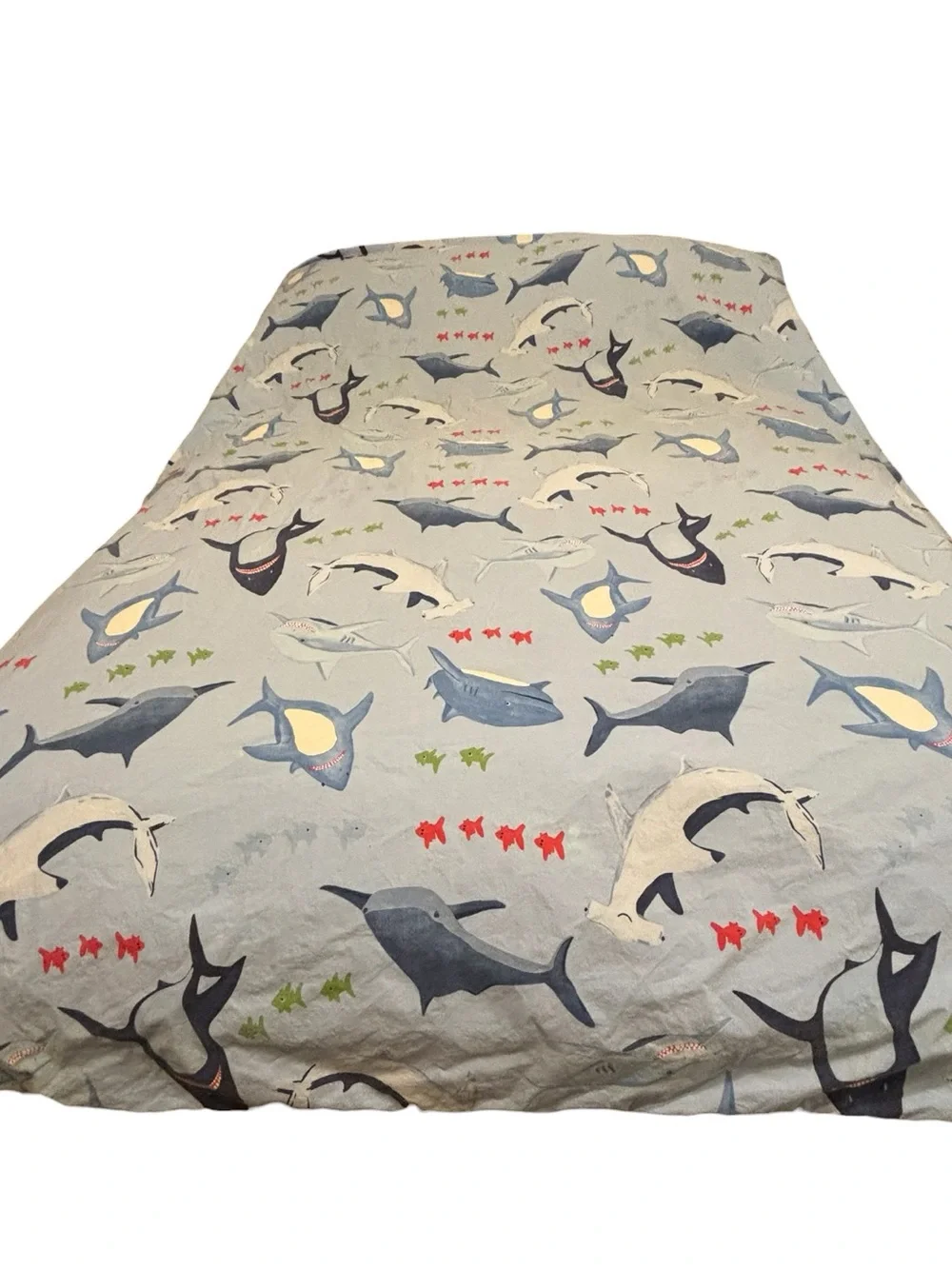 Pottery Barn Kids Shark Bite Duvet Cover Twin Light Blue Ocean School Fish Sea